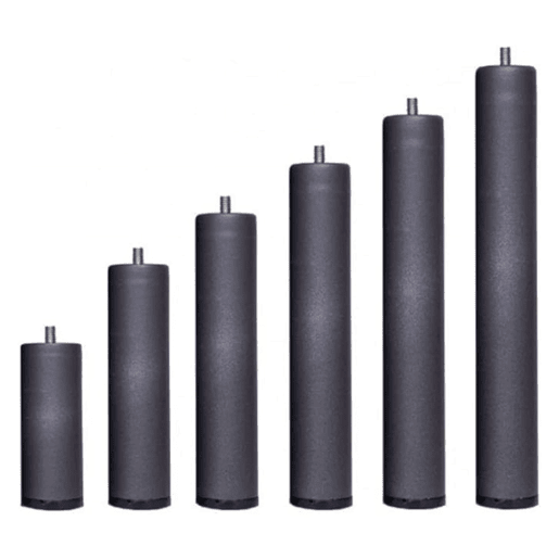 Conjunto de 6 pés cilíndricos metálicos com altura especial e redução de ruído para bases estofadas ou estrados de cama. (15 cm) Conjunto de 6 pés cilíndricos metálicos com altura especial e redução de ruído para bases estofadas ou estrados de cama. (15 cm)