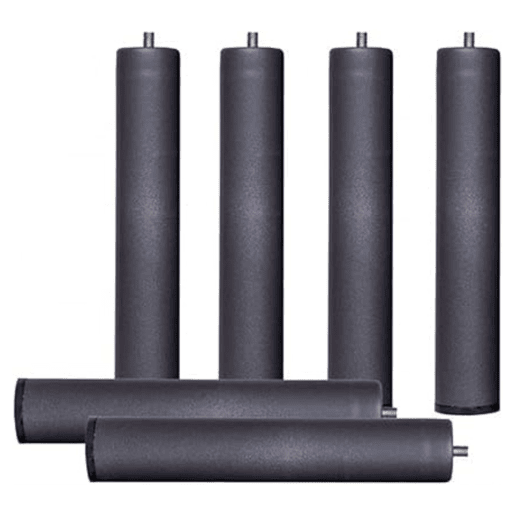 Conjunto de 6 pés cilíndricos metálicos com altura especial e redução de ruído para bases estofadas ou estrados de cama. (15 cm) Conjunto de 6 pés cilíndricos metálicos com altura especial e redução de ruído para bases estofadas ou estrados de cama. (15 cm)