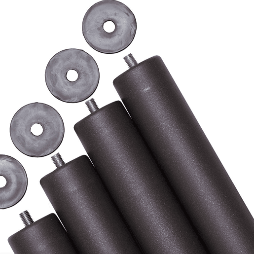 Conjunto de 6 pés cilíndricos metálicos com altura especial e redução de ruído para bases estofadas ou estrados de cama. (15 cm) Conjunto de 6 pés cilíndricos metálicos com altura especial e redução de ruído para bases estofadas ou estrados de cama. (15 cm)