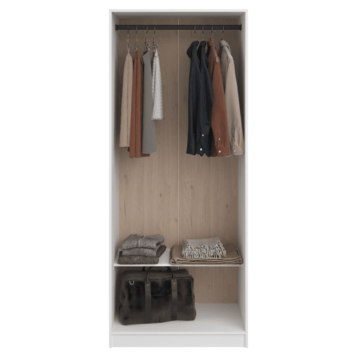 Quarto de vestir Modulix Flexa em branco fosco e carvalho Jackson com 1 prateleira e 1 trilho 83x200x50 cm