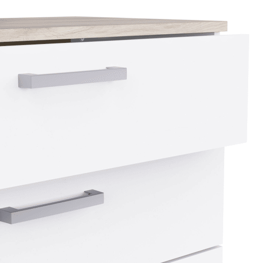 Cômoda Watson estilo nórdico para quarto em branco fosco e carvalho Kronberg com 5 gavetas 80x103x41 cm