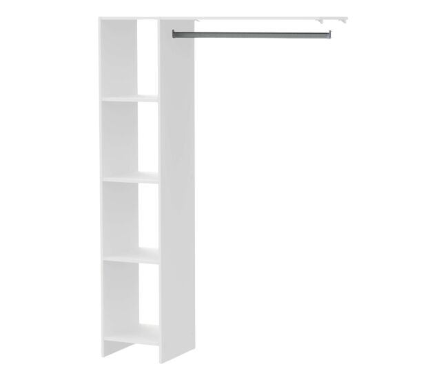 Vestidor de pared barbara para dormitorio con 4 estantes y barra colgadora en blanco mate 123x180x40 cm