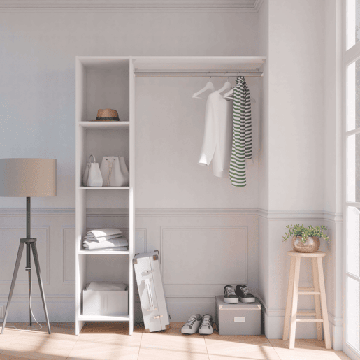 Barbara Wall Closet para Quarto com 4 Prateleiras e Varão Pendurado em Branco Fosco 123x180x40 cm