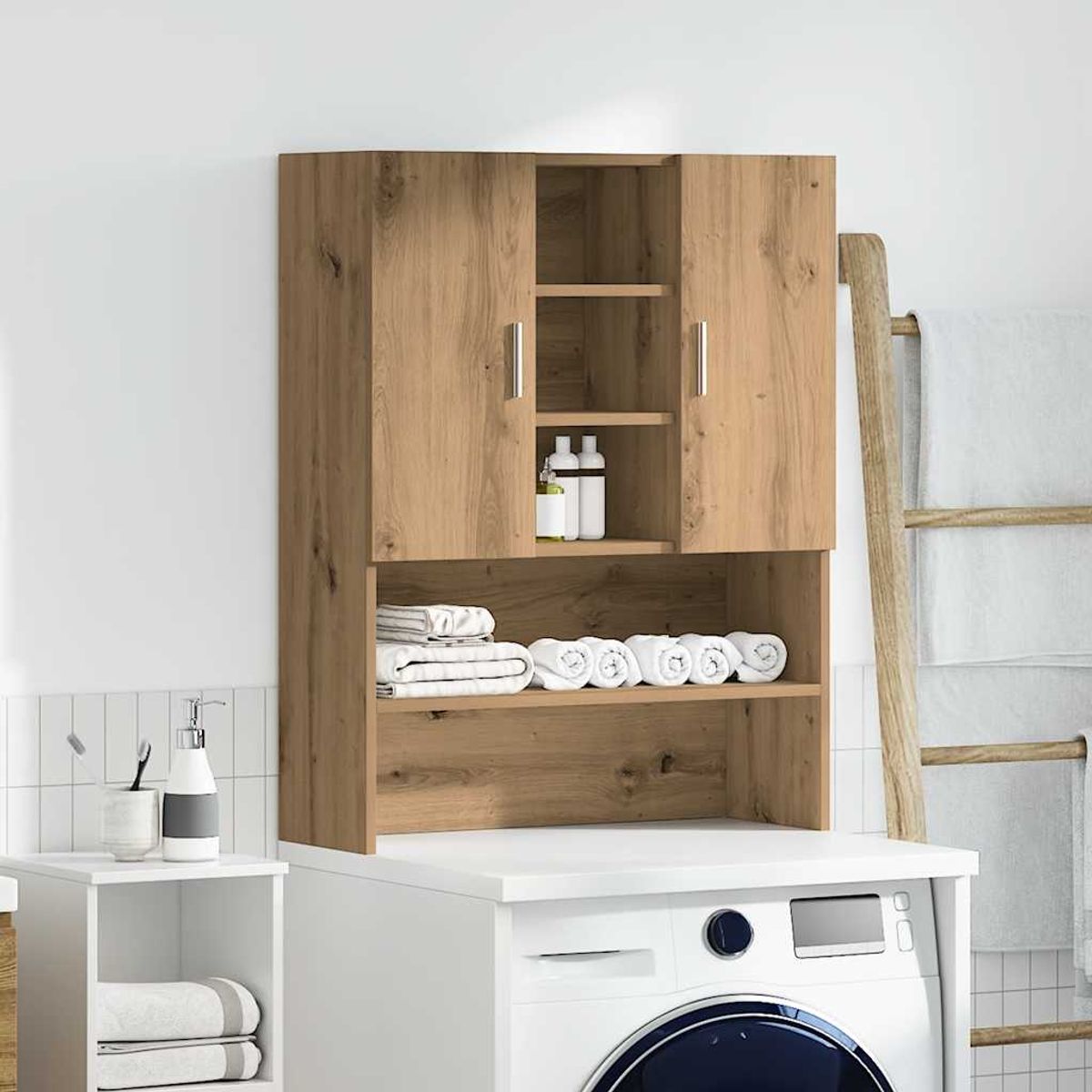 Armario auxiliar dora 4 estantes + 2 puertas roble 90x70,5x25,5 cm