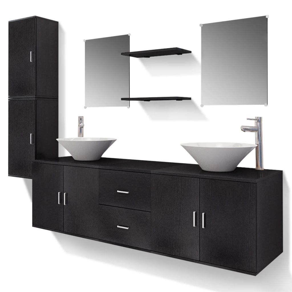 Vidaxl conjunto de muebles de baño con lavabo y grifo 11 piezas negro