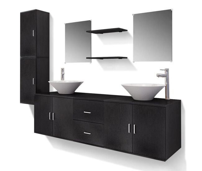 Vidaxl conjunto de muebles de baño con lavabo y grifo 11 piezas negro