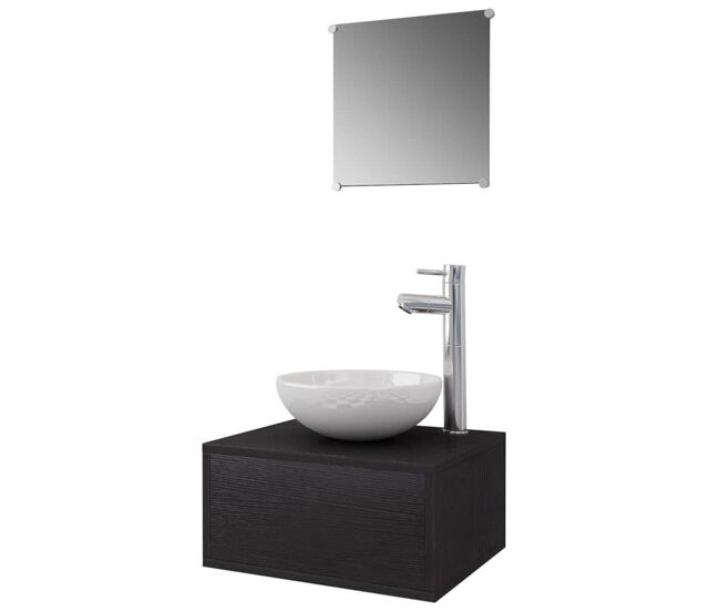 Vidaxl conjunto de muebles de baño con lavabo y grifo 4 piezas negro