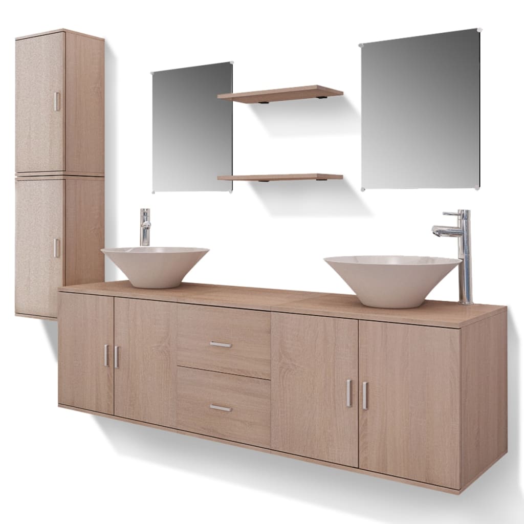 Vidaxl conjunto de muebles de baño con lavabo y grifo 11 piezas beige