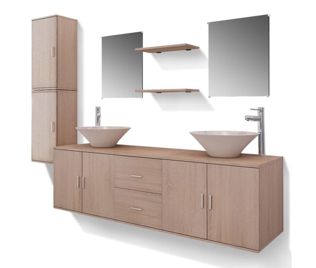 Vidaxl conjunto de muebles de baño con lavabo y grifo 11 piezas beige