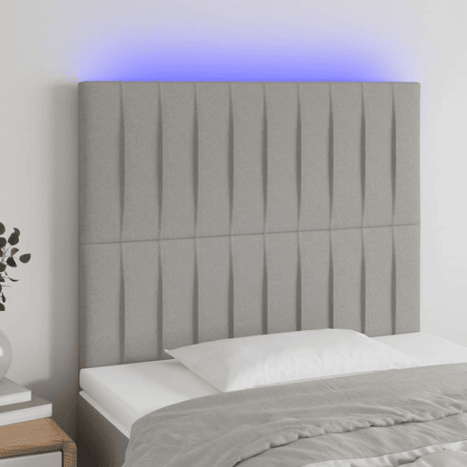 vidaXL Cabeceira cama c luzes LED tecido 80x5x118128 cm cinza-claro