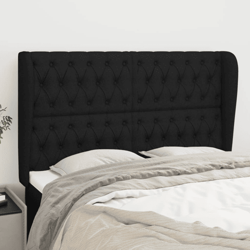 vidaXL Cabeceira de cama c abas tecido 147x23x118128 cm preto vidaXL Cabeceira de cama c abas tecido 147x23x118128 cm preto