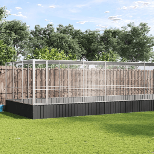 vidaXL Aviário com extensão 725x307x212 cm aço prateado