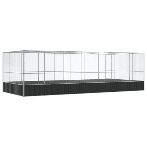vidaXL Aviário com extensão 725x307x212 cm aço prateado