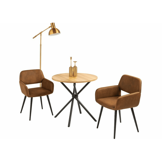 Conjunto de mesa de jantar e 2 cadeiras Fontana KD 80 cm estilo industrial escuro com efeito de madeira + MAYFAIR SUEDE BROWN A Conjunto de mesa de jantar e 2 cadeiras Fontana KD 80 cm estilo industrial escuro com efeito de madeira + MAYFAIR SUEDE BROWN A