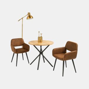 Conjunto de mesa de jantar e 2 cadeiras Fontana KD 80 cm estilo industrial escuro com efeito de madeira + MAYFAIR SUEDE BROWN A