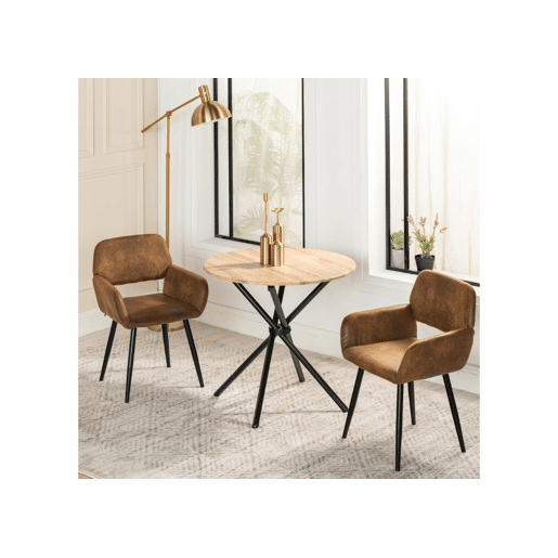 Conjunto de mesa de jantar e 2 cadeiras Fontana KD 80 cm estilo industrial escuro com efeito de madeira + MAYFAIR SUEDE BROWN A Conjunto de mesa de jantar e 2 cadeiras Fontana KD 80 cm estilo industrial escuro com efeito de madeira + MAYFAIR SUEDE BROWN A