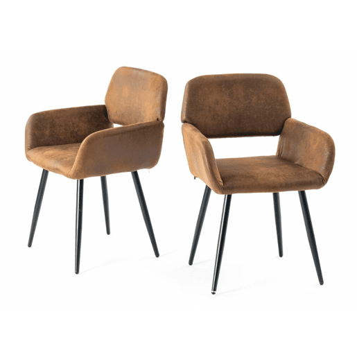 Conjunto de mesa de jantar e 2 cadeiras Fontana KD 80 cm estilo industrial escuro com efeito de madeira + MAYFAIR SUEDE BROWN A Conjunto de mesa de jantar e 2 cadeiras Fontana KD 80 cm estilo industrial escuro com efeito de madeira + MAYFAIR SUEDE BROWN A