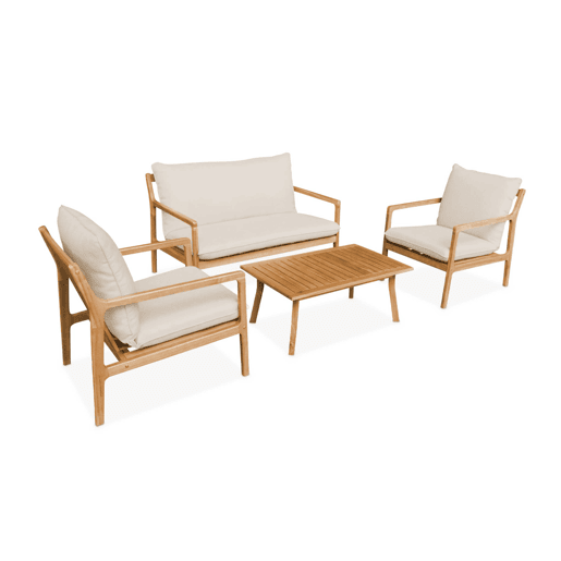 Conjunto de mobiliário de jardim em acácia, 4 lugares, Nalda, Beige, 120x75x78 cm