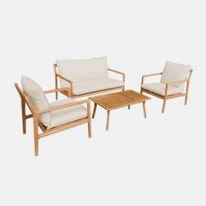 Conjunto de mobiliário de jardim em acácia, 4 lugares, Nalda, Beige, 120x75x78 cm