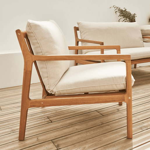 Conjunto de mobiliário de jardim em acácia, 4 lugares, Nalda, Beige, 120x75x78 cm