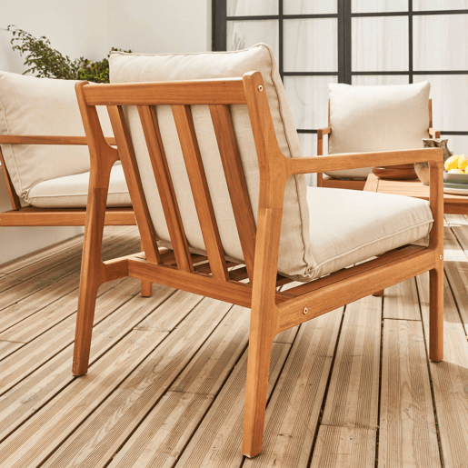 Conjunto de mobiliário de jardim em acácia, 4 lugares, Nalda, Beige, 120x75x78 cm
