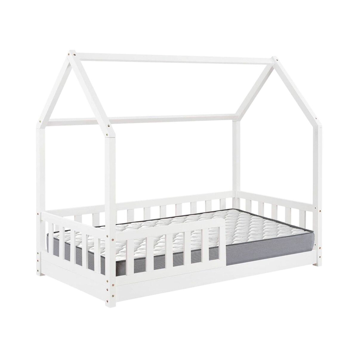 Set de cama infantil cabaña ''bosco'' blanco 90x190cm + colchón serenia 90x190cm (altura 17cm), transpirable, adaptable y atérmico
