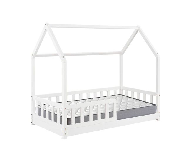 Set de cama infantil cabaña ''bosco'' blanco 90x190cm + colchón serenia 90x190cm (altura 17cm), transpirable, adaptable y atérmico