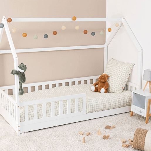 Conjunto de Cama Infantil Cabana ''Bosco'' Branco 90x190cm + Colchão SERENIA 90x190cm (Altura 17cm), Respirável, Adaptável e Térmico