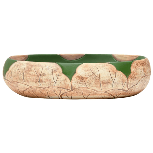 vidaXL Lavatório de bancada oval 59x40x15 cm cerâmica verde e castanho