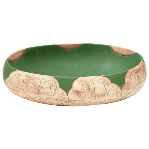 vidaXL Lavatório de bancada oval 59x40x15 cm cerâmica verde e castanho