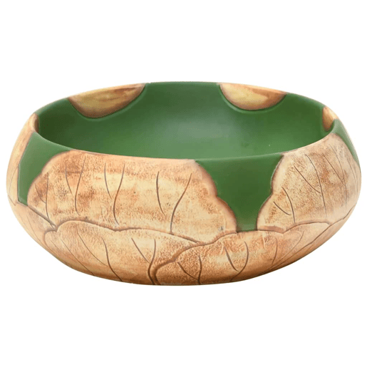 vidaXL Lavatório de bancada oval 59x40x15 cm cerâmica verde e castanho