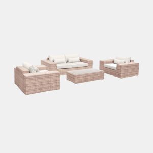 Conjunto extra grande de mobiliário de jardim em resina, 4 lugares, Gubbio, Beige, 219x110x68 cm