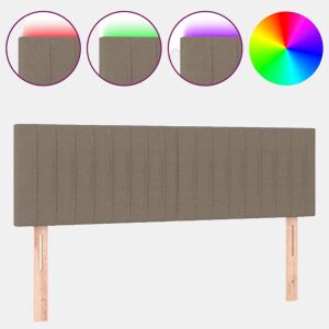 vidaXL Cabeceira cama luzes LED tecido 144x5x7888cm cinza-acastanhado