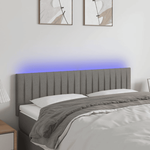 vidaXL Cabeceira de cama cluzes LED tecido 144x5x7888cm cinza-escuro