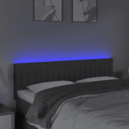 vidaXL Cabeceira de cama cluzes LED tecido 144x5x7888cm cinza-escuro
