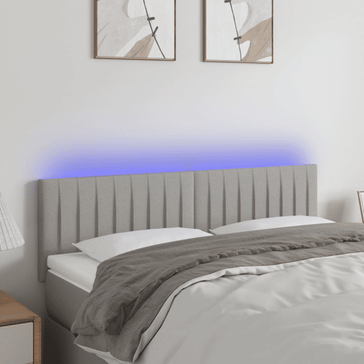 vidaXL Cabeceira de cama c luzes LED tecido 144x5x7888cm cinza-claro