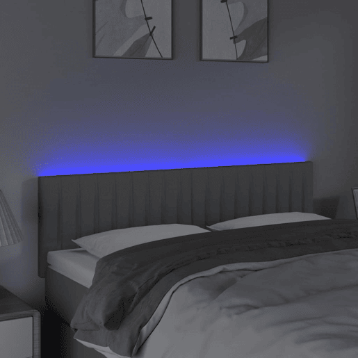 vidaXL Cabeceira de cama c luzes LED tecido 144x5x7888cm cinza-claro