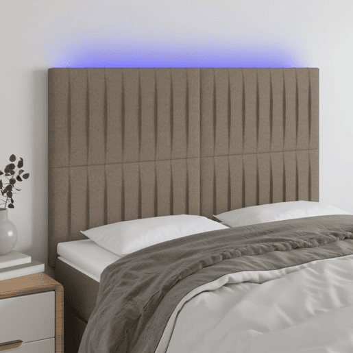 vidaXL Cabeceira cama c LED tecido 144x5x118128 cm cinza-acastanhado vidaXL Cabeceira cama c LED tecido 144x5x118128 cm cinza-acastanhado