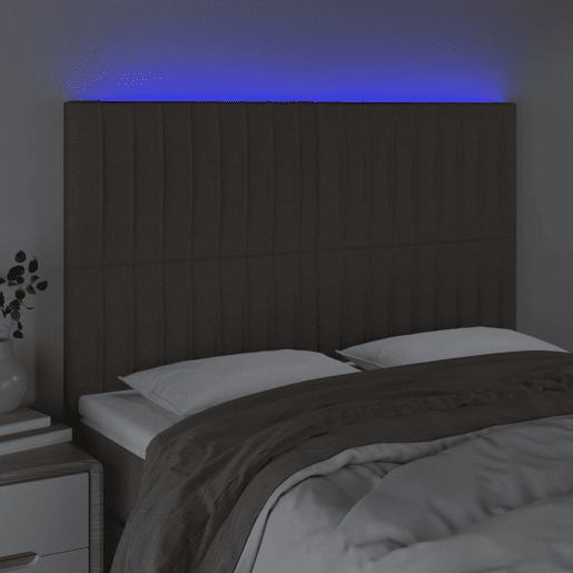 vidaXL Cabeceira cama c LED tecido 144x5x118128 cm cinza-acastanhado vidaXL Cabeceira cama c LED tecido 144x5x118128 cm cinza-acastanhado
