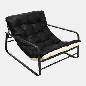 Poltrona de jardim com estrutura resistente em aço, assento estofado em tecido Leathaire impermeável, anti-UV e anti-manchas, cor preta
