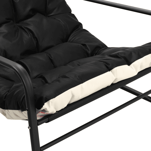 Poltrona de jardim com estrutura resistente em aço, assento estofado em tecido Leathaire impermeável, anti-UV e anti-manchas, cor preta