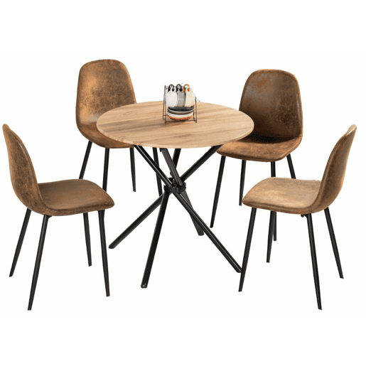 Mesa de jantar Fontana KD 80 cm escura + CHARLTON SUEDE BROWN S FRXZ B estilo retro vintage com efeito de madeira e conjunto de 4 cadeiras