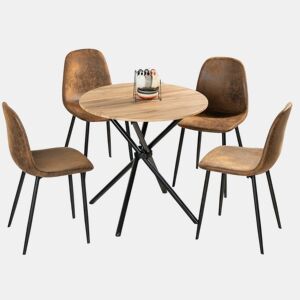 Mesa de jantar Fontana KD 80 cm escura + CHARLTON SUEDE BROWN S FRXZ B estilo retro vintage com efeito de madeira e conjunto de 4 cadeiras
