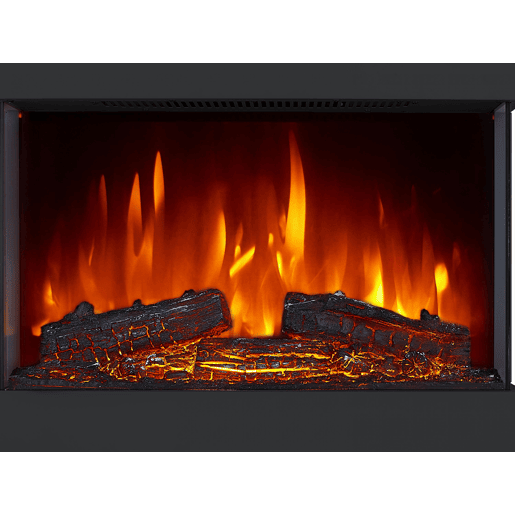 Fogão elétrico de chão. Inclui tubo de escape decorativo Efeito de chama LED independente do aquecedor Efeito madeira. Duas potências. Termostato regulável. Espaço inferior para troncos decorativos.