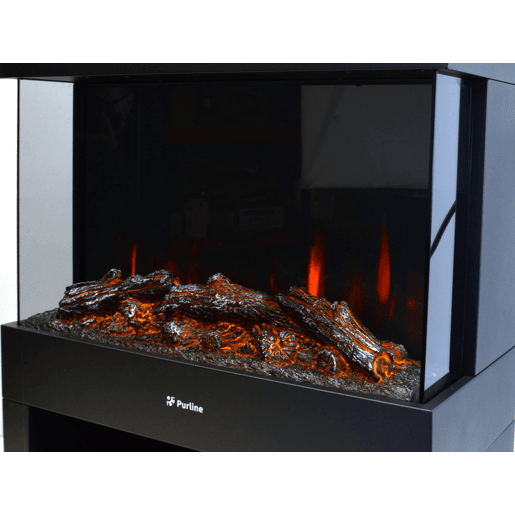 Fogão elétrico de chão. Inclui tubo de escape decorativo Efeito de chama LED independente do aquecedor Efeito madeira. Duas potências. Termostato regulável. Espaço inferior para troncos decorativos.