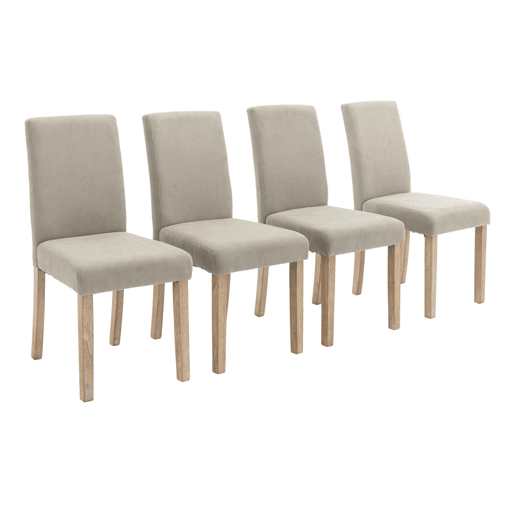Cadeira de veludo cotelê com pernas de madeira, set de 4, Rita, Cinza bege, 43x56.5x92.5 cm
