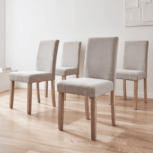 Cadeira de veludo cotelê com pernas de madeira, set de 4, Rita, Cinza bege, 43x56.5x92.5 cm