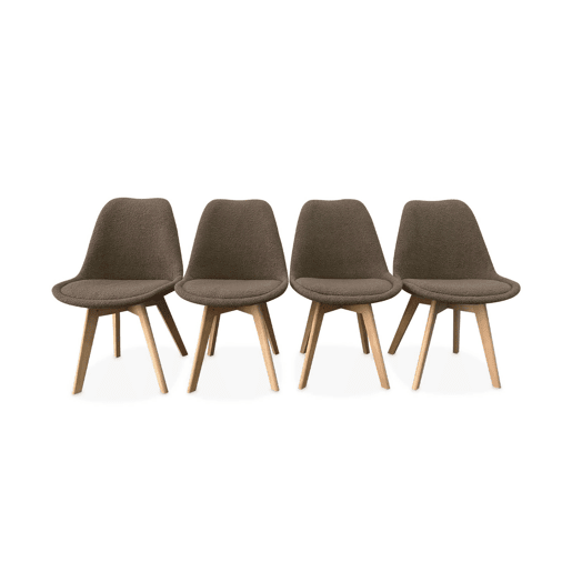 Cadeira escandinava encaracolada com pernas de madeira, set de 4, Nils boucle, Taupe, 47x55x81 cm