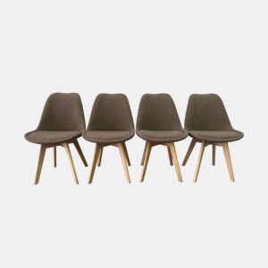 Cadeira escandinava encaracolada com pernas de madeira, set de 4, Nils boucle, Taupe, 47x55x81 cm