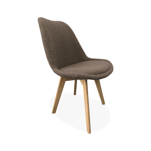 Cadeira escandinava encaracolada com pernas de madeira, set de 4, Nils boucle, Taupe, 47x55x81 cm